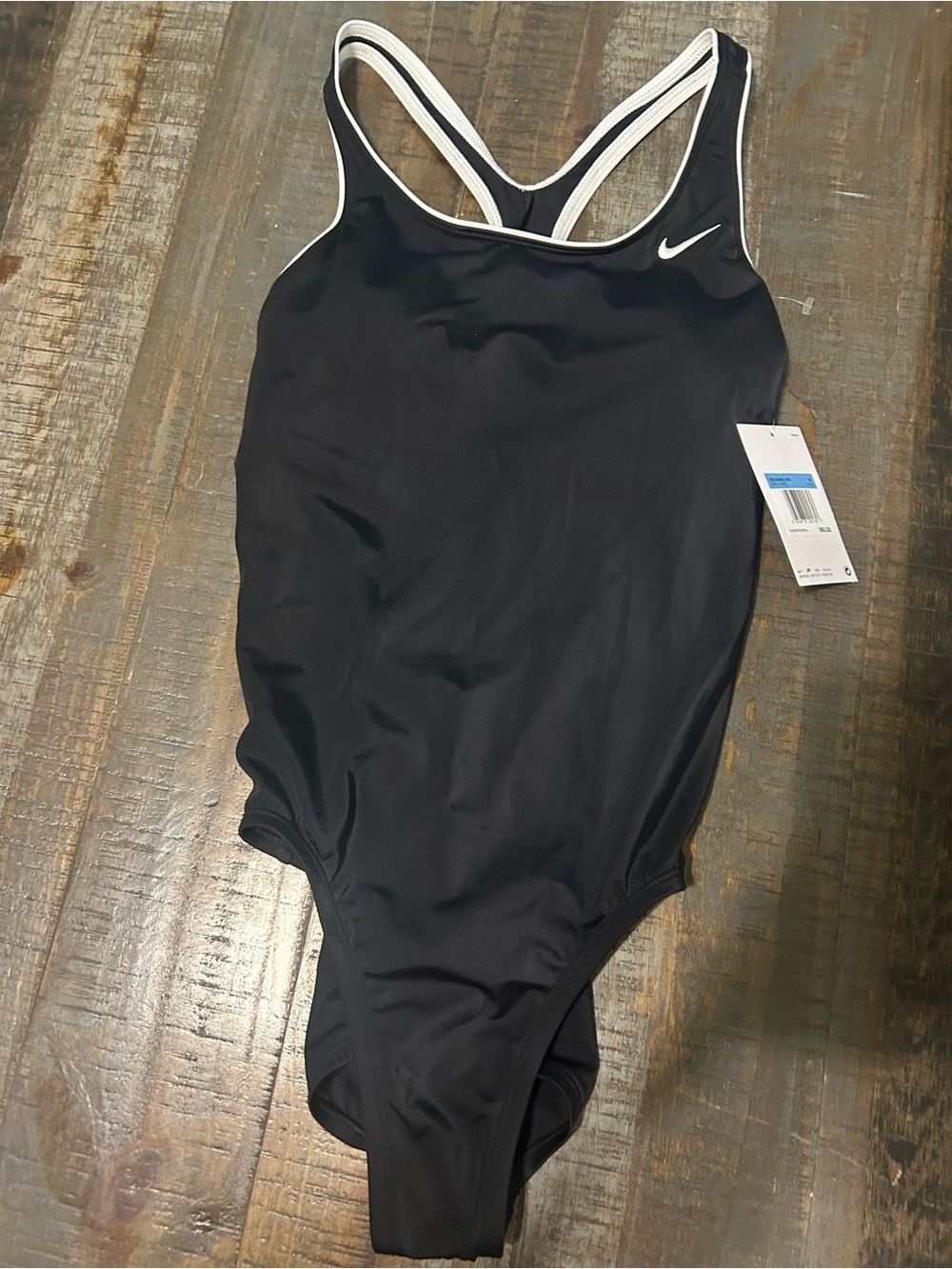 Nike Black One-Piece Swimsuit with White Piping